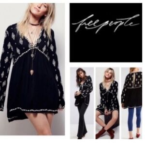 Free People Black Tunic with White Accents